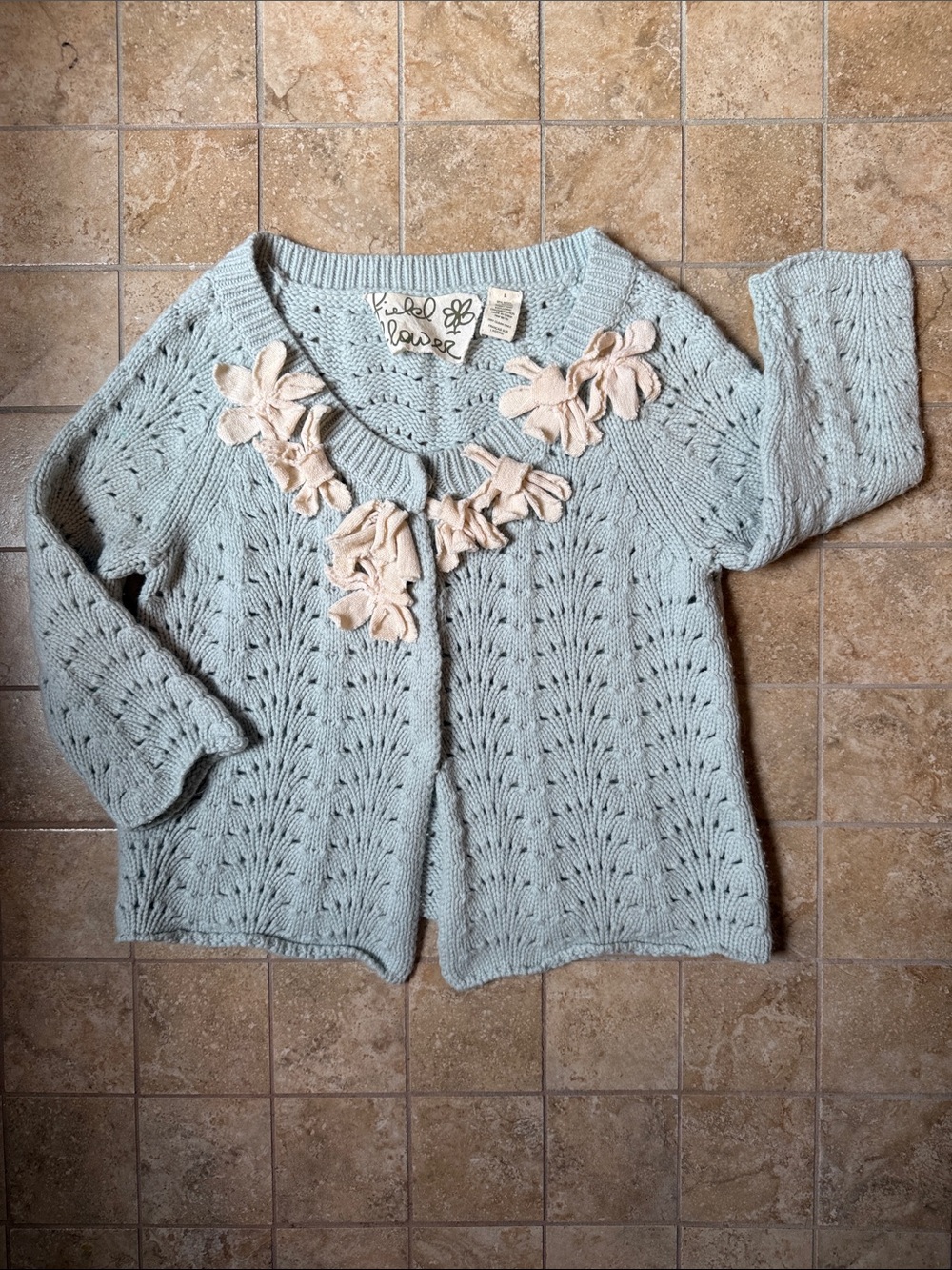 Retro Anthropologie Field Flower Starflower Knit Wool Angora Cardigan Sweater